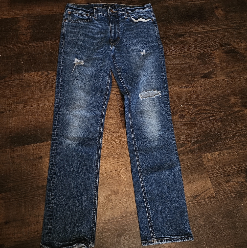 J. Crew Distressed Mid-Blue Straight-Leg Jeans